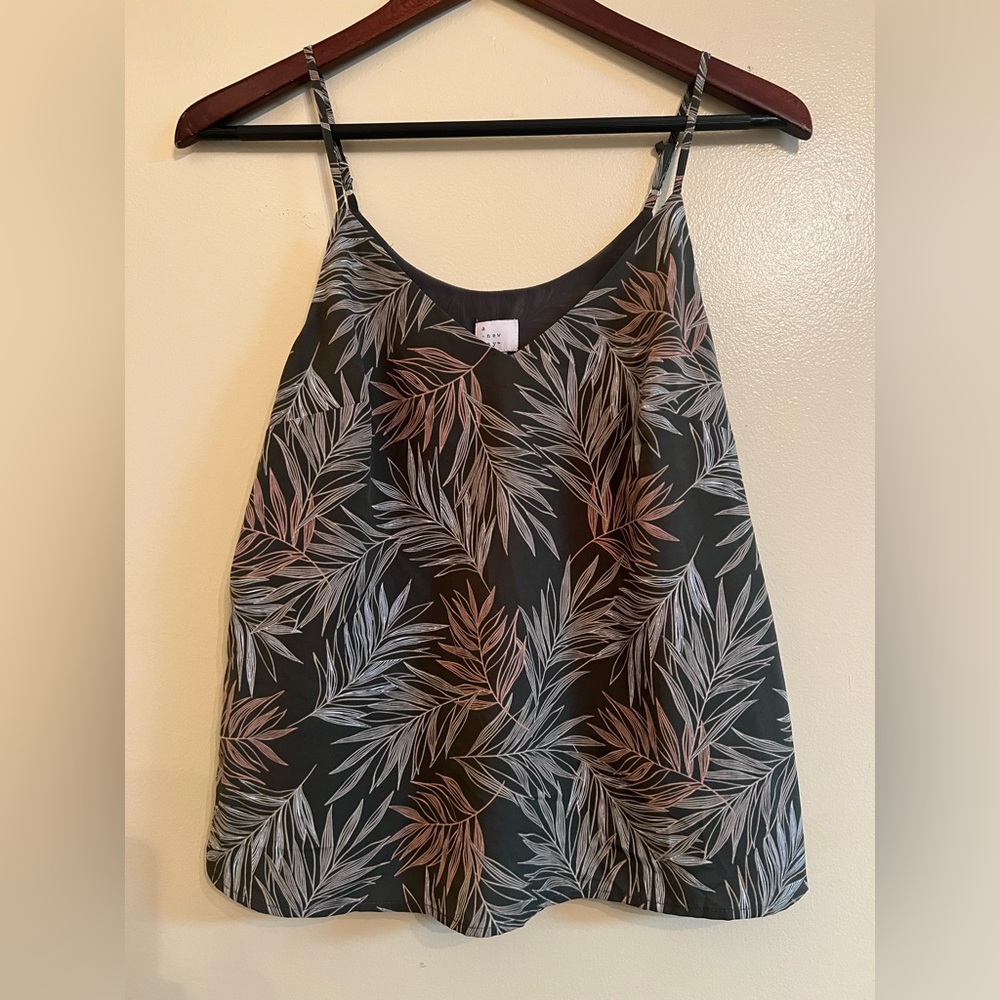 A New Day Leaf Print Tank Top Size S Green